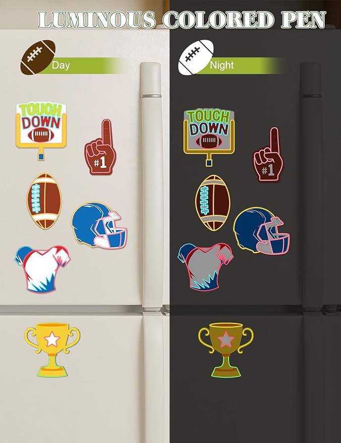 24 Set Football Party Favors - Football Birthday Party Supplies - Non-Toxic DIY Wooden Paint Crafts - with Magnet Luminous Pen - American Rugby Birthday Goodie Bags Gifts Prizes for Kids Boys Toddler