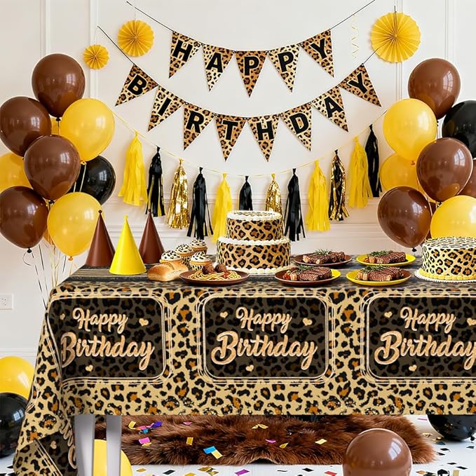 3 Pieces Brown Cheetah Print Birthday Decorations Tablecloth Black Leopard Print Birthday Party Decorations Supplies Cheetah Plastic Table Cloth Disposable Table Covers 108 x 54 Inch