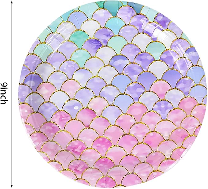 Mermaid Birthday Decorations,40 Pack Paper Plates for Baby Shower Party Supplies Mermaid Under the Sea Theme Party Disposable Dinnerware Plates for Mermaids Princess Birthday Party (9 Inch)