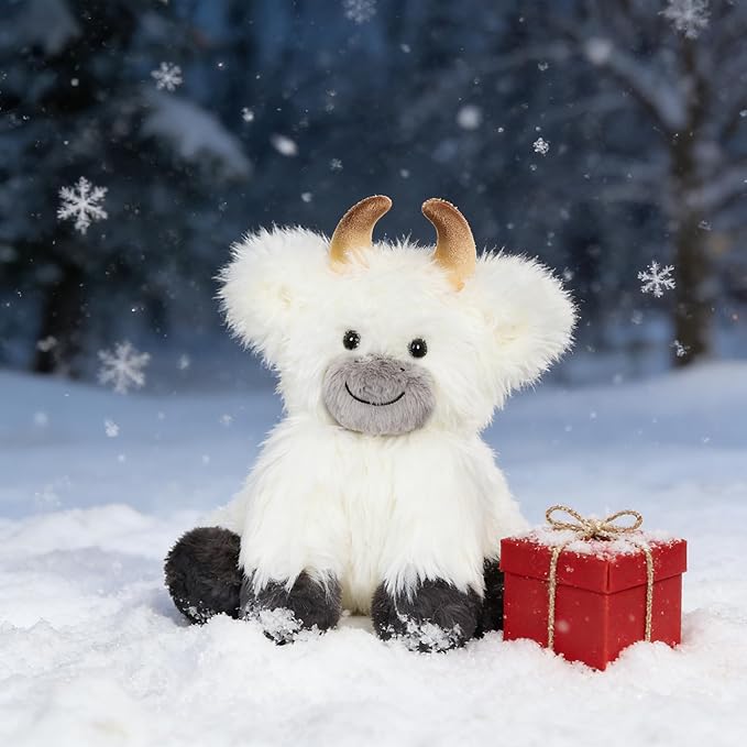 Hopearl Adorable Plush Yak Cow Toy Floppy White Yak Soft Stuffed Animal Cute Birthday Gifts for Boys Girls Kids Toddlers, White, 10''