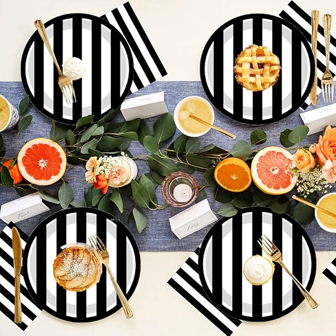 40Pcs Black and White Striped Napkins Black and White Party Supplies Disposable Black and White Cocktail Beverage Party Napkins Black & White Napkins for Baby Shower Black and White Party Decorations
