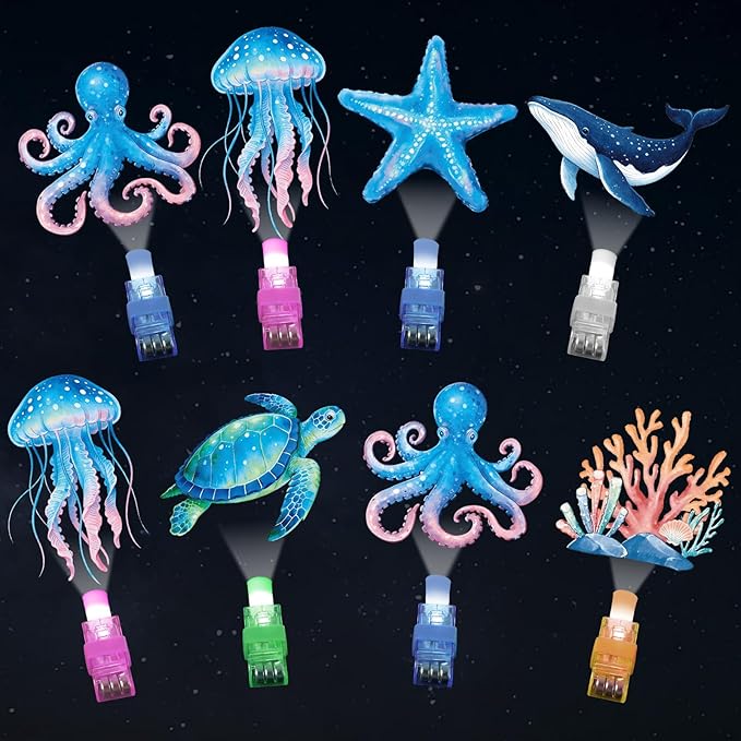 36Pcs Under The Sea LED Finger Lights Animal Party Favors Glow in the Dark Light Up Finger Lights Ocean Themed Toys Bulk for Kids Birthday Party Goodie Bag Stuffer Birthday Gifts Classroom Prize