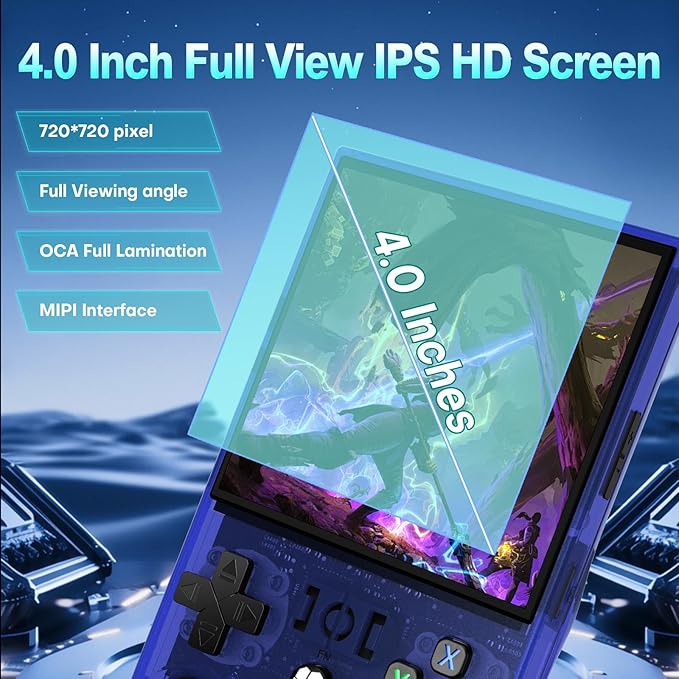 R36MAX Handheld Game Console,4.0 Inch IPS Screen Linux System with 64GB TF Card,Retro Gaming Console,Retro Game Console for Adults,4000mAh Battery (Blue)
