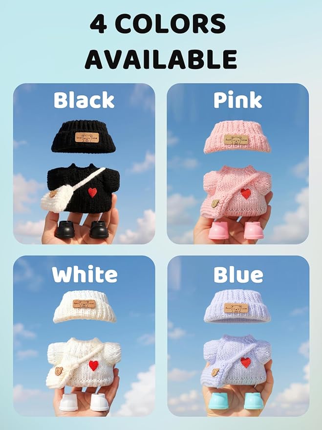 2026 New Crochet Doll Clothes Set for 17cm (6.7 inch) Dolls - 4 Piece Outfit with Hat, Dress, Backpack & Shoes - Cute & Stylish Accessories for, Light Pink (Doll Not Included)
