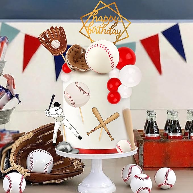Hooqict 23Pcs Baseball Cake Decorations Set with Mini Baseballs, Player, Caps, Gloves, Bats, Happy Birthday Cake Toppers & Cupcake Toppers for Sports Theme Birthday Party Decor Supplies
