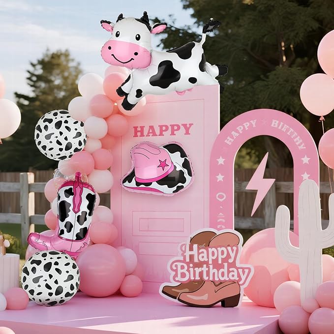 Big Cow Balloons Cow Print Cowgirl Boot Balloons Cowgirl Hat Balloon Western Let's Go Girls Disco Last Rodeo Bachelorette Theme One 1st Birthday Party Decor Supplies 5 Pcs Large