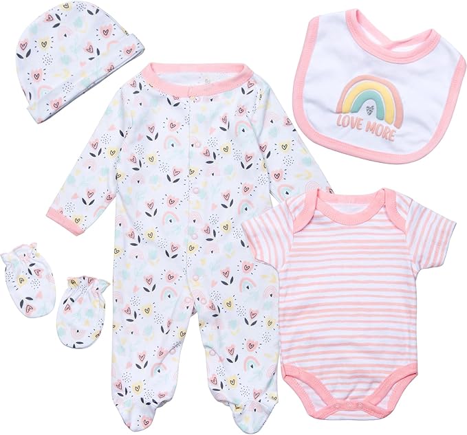 Reborn Baby Doll Clothes Girl Outfit Accessories 5 pcs Set for 17-22 Inch Reborn Dolls Newborn Baby Girl Doll Clothes