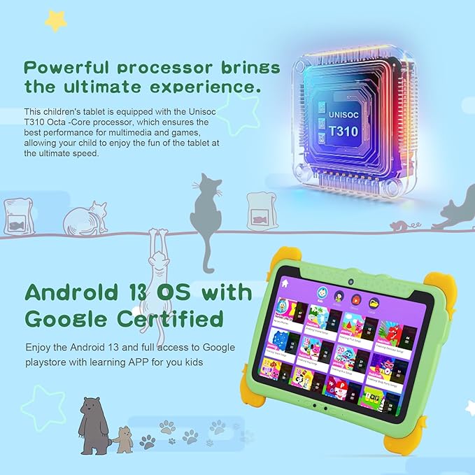 C idea 10.1 inch Kids Tablets,Android 13 Tablet for Kids,Children Tablet 4GB RAM+64GB ROM(1TB TF), FHD IPS Screen,5 Hours Battery,5G WiFi,Great Gift for Toddler(Green)