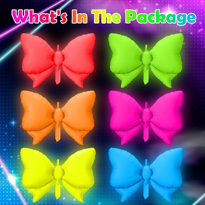 12 Pcs 22 Inches Butterfly Glow in the Dark Neon Balloons Glow Party Supplies Neon Foil Balloons 90 80s Hip Hop for Halloween Christmas Birthday Wedding Anniversary Backdrop Decor