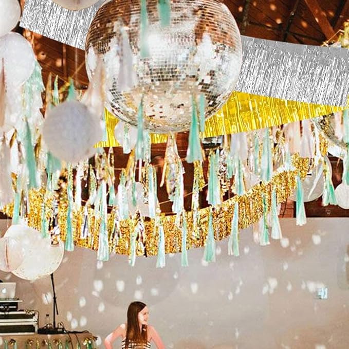 BEISHIDA 3 Packs 30 Feet Metallic Foil Fringe Garland Tinsel Streamers，Shiny Silver Wall Hanging Tinsel Fringe Banners for Wedding Birthday Party Decoration Halloween Christmas New Year