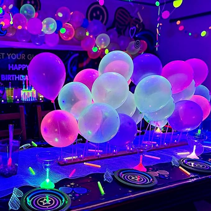 100 Pcs 12 Inch Thick UV Neon Balloons, Glow Party Balloons UV Black Light Balloons Glow in the Dark for Birthday Decorations Wedding Party Supplies, Blacklight Reactive Fluorescent Latex Balloons