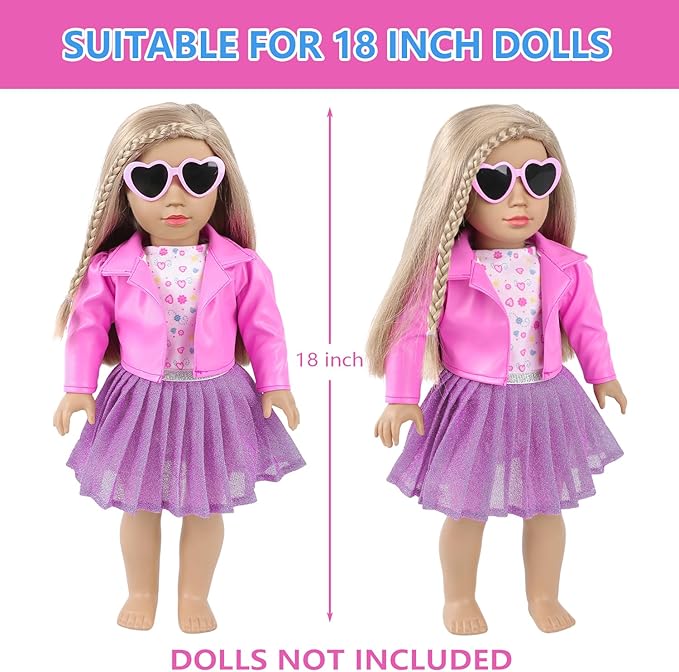 American 18 Inch Doll Makeup Accessories And Clothes,Tote Bag Set For 18" Dolls Include Berets Outfits Sunglasses Phone Eye Shadow Lipstick Blusher Bracelets Eyelash Brush Toy Stuff(No Doll And Shoes)