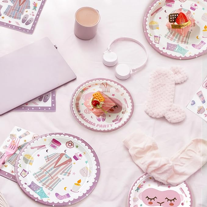 96Pcs Pajama Party Decorations Supplies Sleepover Party Supplies For Girls Pajama Plates Napkins Forks Tableware Set for Slumber Party Spa Party Girls Birthday Party Bachelorette Party, Serves 24