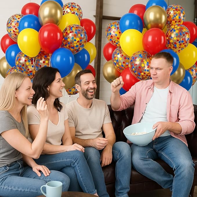 Red Blue Yellow Balloons, 50PCS 12Inches Metallic Blue Gold Latex Balloons with Confetti Party Balloon for Kids Birthday Baby Shower Graduate Party Decorations
