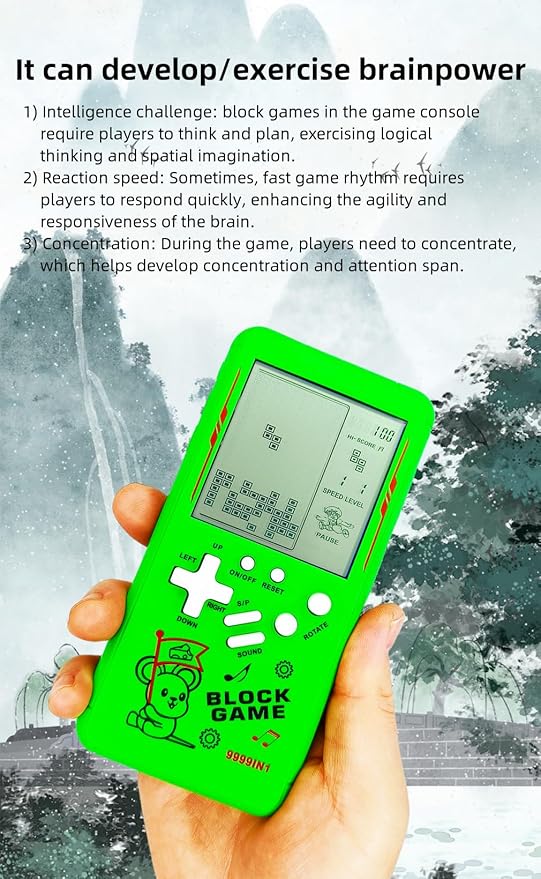 Cute Cartoon Pattern Brick Game Console Built-in Multi-Block Games Racing/Tank Battle Retro Pocket Machine Electronic Game Portable Toys for Children/Adults (Orange)