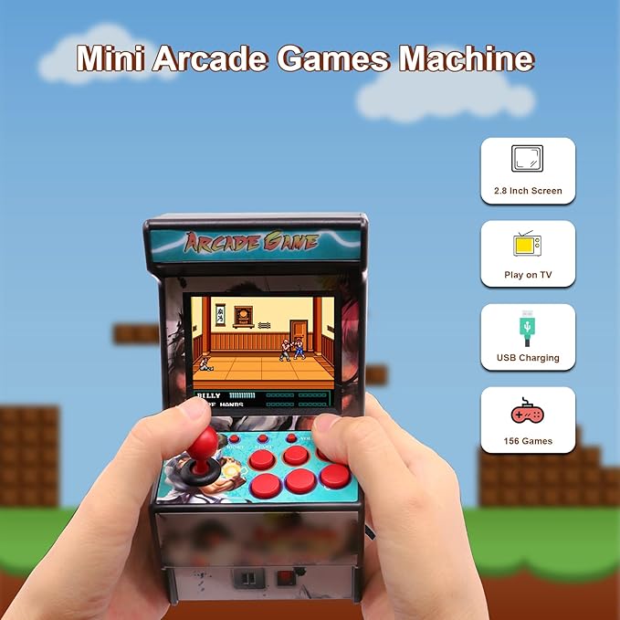Retro Game Machine for Kids, Handheld Video Game Console with 156 Classic 16-Bit Games, 2.8" Color Screen Rechargeable Portable Gaming System, TV Output Support, Electronic Toy Gift for Boys