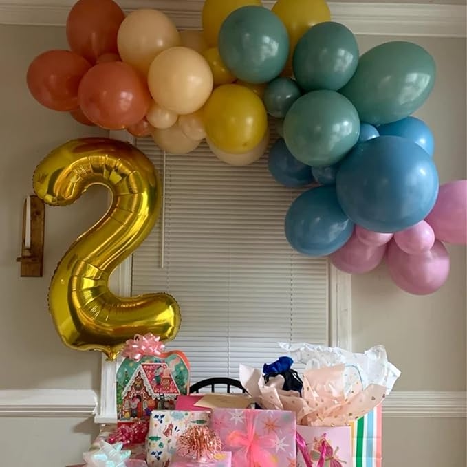 60pcs Boho Rainbow Balloons Assorted Colors Dusty Slate Blue Blush Pink Mustard Yellow Balloons, Retro Colorful Balloon Kids' Party Balloon for Here Comes the Son Baby Shower Decor Groovy Birthday