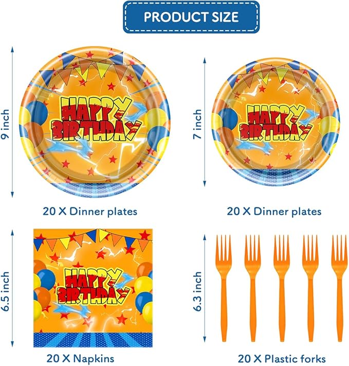 Orange Red Stars Birthday Party Supplies Orange Red Stars Party Decoration Disposable Happy Birthday Tableware Set, Serves 20 Guests