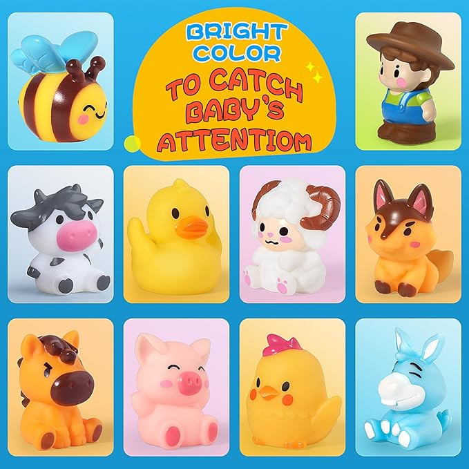 Oriate Animal Farm Finger Puppets, Bath Toys for Kids with Storage Bags, Toddler Toys for Story Time Stuffer with Puppet Theater, Toddler Travel Kit Valentines Gifts Easter Eggs Fillers 12m+ 10Pcs