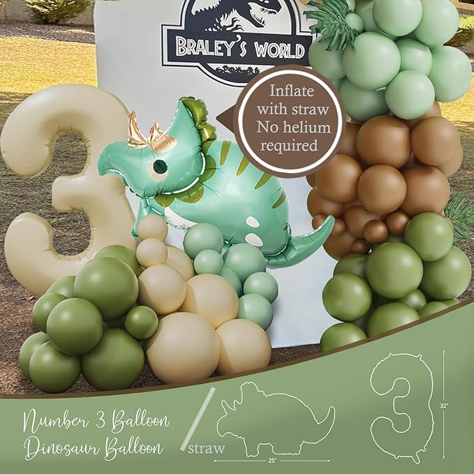 Three Rex Birthday Party Decorations Boy, Dinosaur 3rd Birthday Party Supplies, Three Rex Backdrop Tablecloth Fringe Curtain Balloon Arch Cake Topper Birthday Banner Hat
