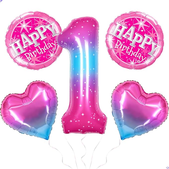 Gradient Number 1 Balloon for Gabby Dollhouse Birthday Decorations, 40 inch Big Helium Number Balloons for Girls Birthday Party Celebration Decoration Supplies