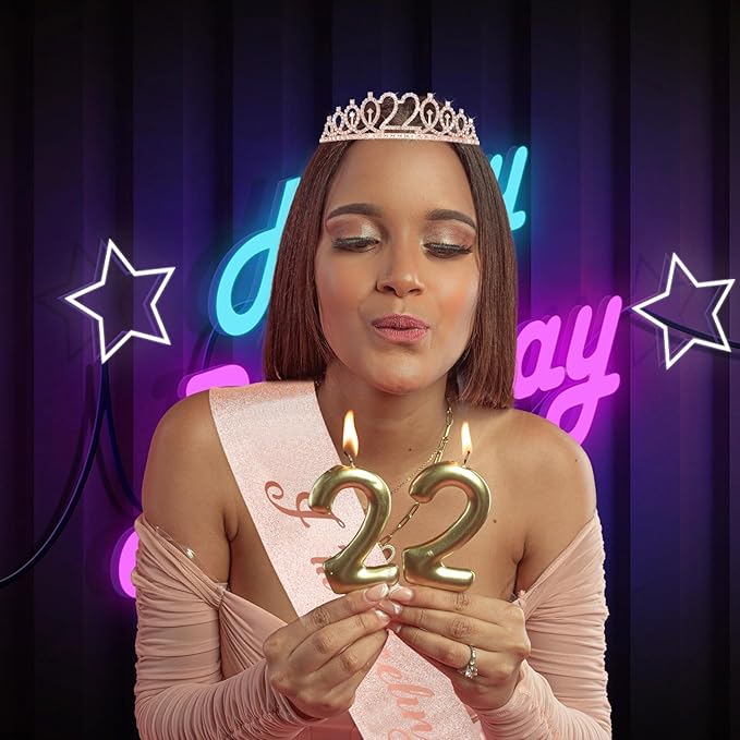 CIEHER 22nd Birthday Sash and Tiara Rose Gold, 22nd Birthday Decorations for Women 22nd Birthday Gifts 22nd Birthday Sash 22 Year Old Birthday 22nd Birthday Cake Topper