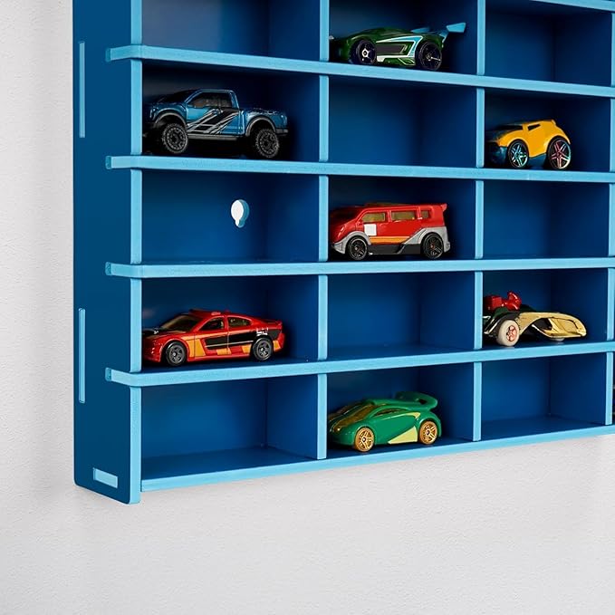 2 Pack Toy Car Display Shelf, Holds 80 Diecast 1/64 Toy Cars, Wall Mount Model Car Storage Organize Case, Blue