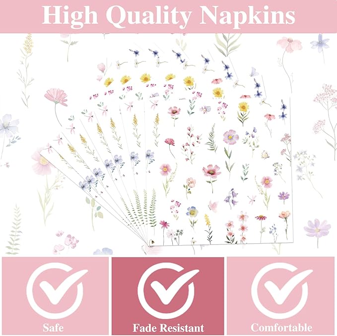 Rakuto Baby Shower Plates Napkins - 50 Pcs Baby in Bloom Baby Shower Decorations, Disposable Spring Floral Wildflower Party Tableware Set Supplies for Gender Reveal Serves 25