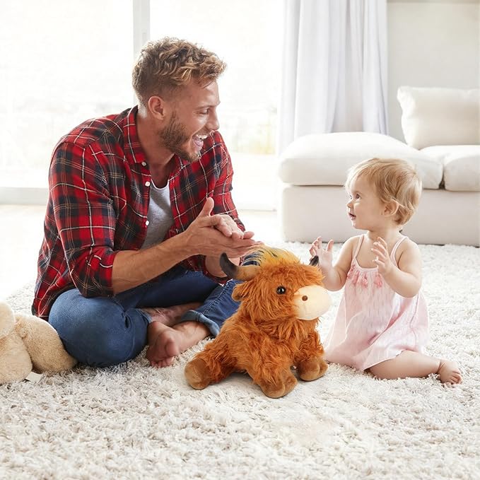 11.5" Highland Cow Stuffed Animal，Soft and Fluffy Highland Cow Stuffed Animal, Best Gift for Kids & Girls Halloween, Christmas or Birthday (Brown)