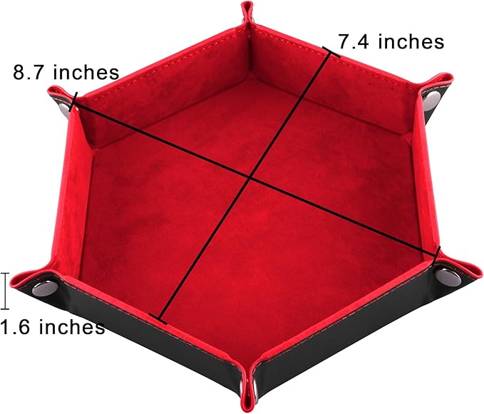 SIQUK 2 Pieces Dice Tray PU Leather Dice Folding Hexagon Tray Dice Holder for Dice Games Like RPG, DND and Other Table Games (Red and Royal Blue)