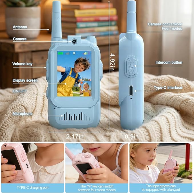 Video Walkie Talkies for Kids Rechargeable Kids Walkie-Talkie Children's Toys Suitable for Boys and Girls Aged 3-12, Birthday Gifts 2 Pack Easter Gifts