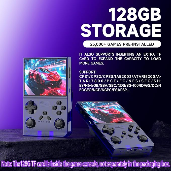 R40 Retro Handheld Game Console - Open Source System,3.5" IPS Screen, 18,000+ Classic Games, 128G TF Card, 3000mAh Battery, Portable Gaming Player for Travel, Retro Gaming Console, Blue