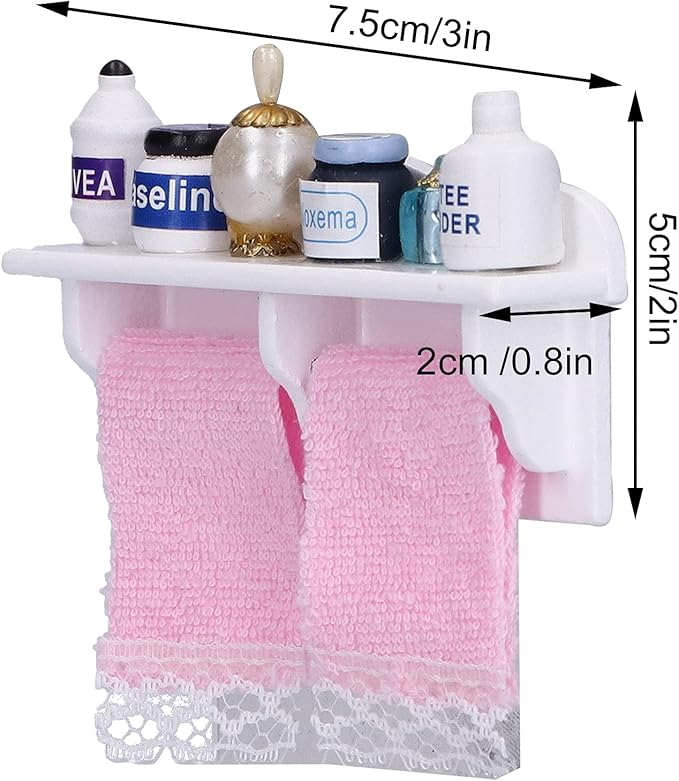 Dollhouse Wooden Towel Rack Bottles, 1:12 Simulation Miniature Furniture Model Toy for Dollhouse Bathroom Decoration Accessories