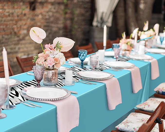Buryeah 3 Pcs Zebra Tablecloth Zebra Print Plastic Table Cloth Disposable Tablecloth Animal Safari Table Cover 54 x 108'' for Baby Shower Wedding Birthday Party Decorations Supplies (Blue)