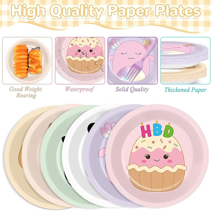 60 Pcs Animal Theme Birthday Party Decorations Cute Animals Theme Plates Pet Party Supplies Tableware Squish Kawaii Animal Plate Set Squish Animals Dinnerware for Kids Baby Shower Birthday Supplies
