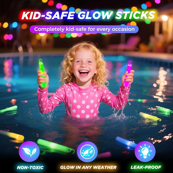 200Pcs Glow Sticks - 4 inch Glow In the Dark Sticks Halloween Party Favors, Waterproof Glow Sticks Lights Bulk Party Pack for Kids with 10 Hours Duration, Party Favors Light Stick for Halloween Party