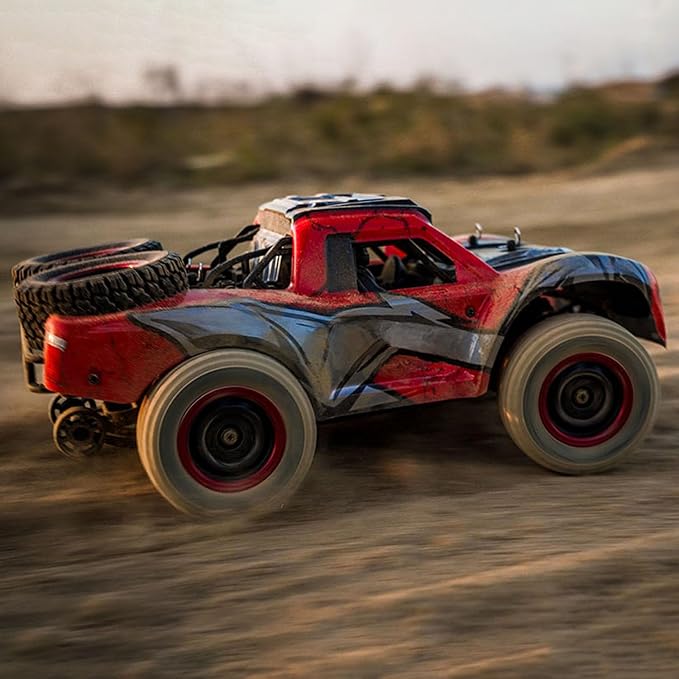 1/14 2.4GHz Remote Control High Speed Car 48KM/H 4 * 4 Off Road Vehicle Q130A RTR Car Carbon Brush Motor ESC LED Lights Battery Hobby Grade Model for Adult Hobby(Red)