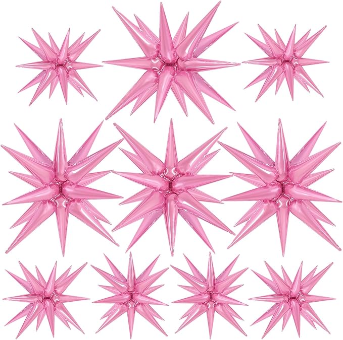 10 Pcs Pink Star Balloons Explosion Balloons Foil Cone Balloon Magic for Birthday Wedding Anniversary Party Backdrops Decorations Supplies, 6 Pcs 22Inches and 4 Pcs 27Inches