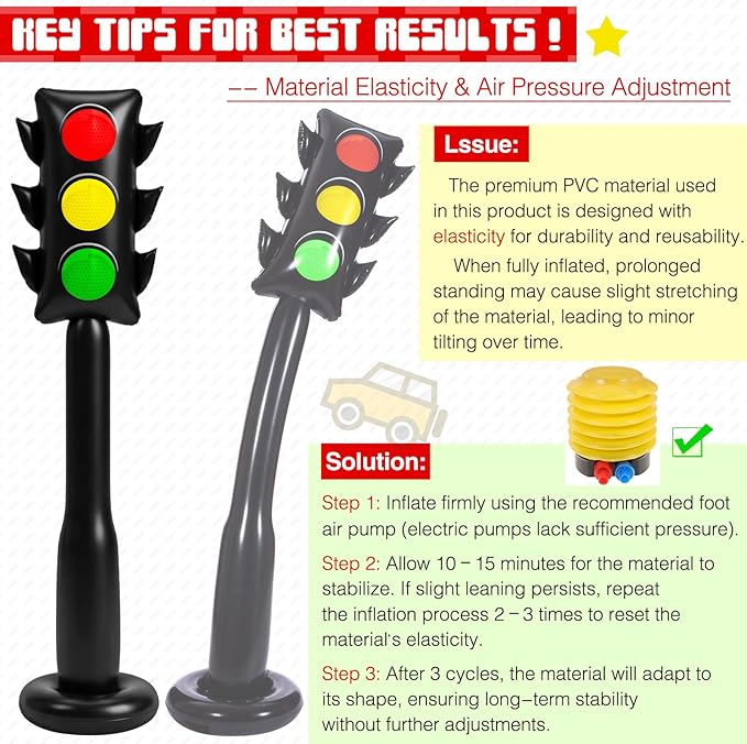 3 Pcs 59 Inch Jumbo Inflatable PVC Traffic Light Balloons and 24 Inch Stop Sign Balloon for Racing Car Birthday Party Decorations Traffic Vehicle Birthday Party Supplies