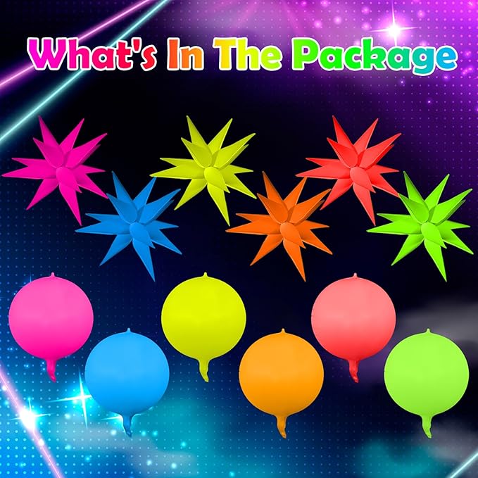 12 Pcs 22 Inches Round Explosion Glow in the Dark Neon Balloons Glow Party Supplies Neon Foil Balloons 90 80s Hip Hop for Halloween Christmas Birthday Wedding Anniversary Backdrop Decor