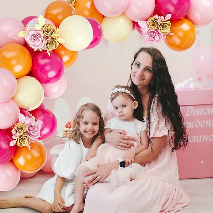 Balloons Pink Orange Yellow, 50PCS Pink Yellow Orange Balloon Arch Kit, Latex Party Balloons for Birthday Decoration Wedding Baby Shower Engagement Balloons Decoration Party Supplies