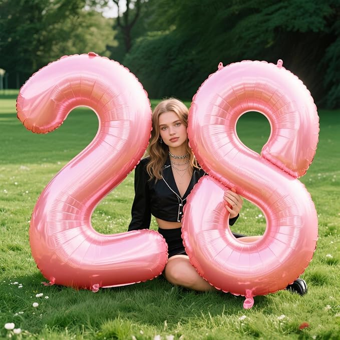 40 Inch Giant Pearlescent Pink Foil Number 8th 18th 28th Birthday Balloons Digit 8 Balloons for Men Women 80th Anniversary Party Decorations Supplies