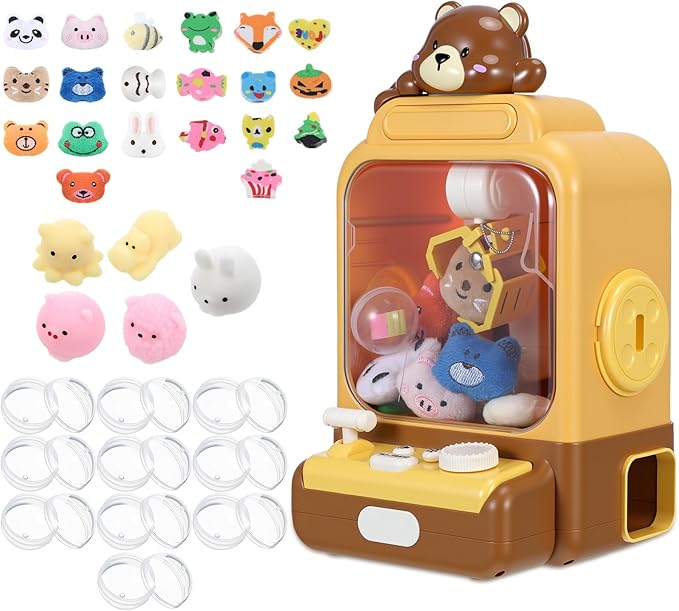 Cartoon Claw Machines for Kids 36 Prizes Age 6+ Mini Vending Machines with Music for Kid with Plush Toy Christmas Birthday Thanksgiving Girls Boys Gifts(Bear)
