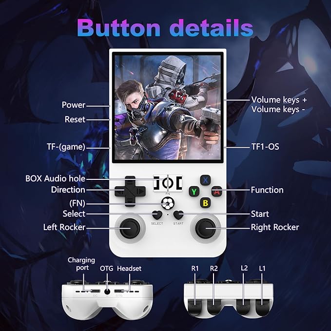 R36MAX Retro Handheld Game Console, 4.0 Inch 720x720 IPS Screen, 64GB Built-in 18,000+ Classic Game, Portable Hand Held Open Source Linux System, 4000mAh Battery Retro Gaming Console(White 64GB)