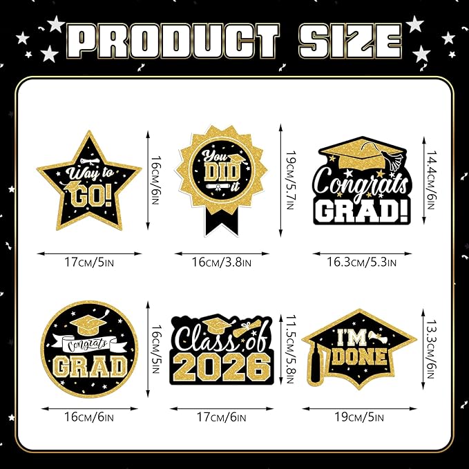 2026 Graduation Party Decorations - 30 Pcs Black Gold Class of 2026 Congrats Grad Hanging Swirl Ceiling Decor for Home School Classroom Graduation Party Supplies
