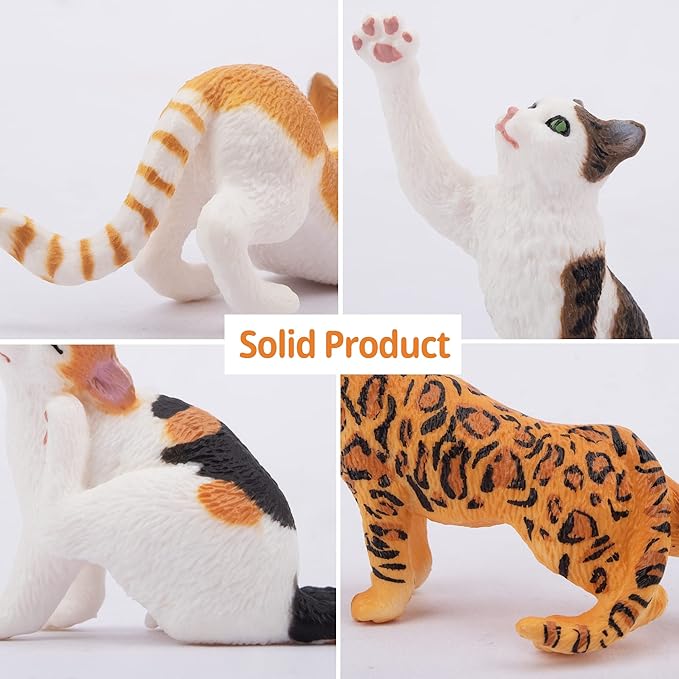 Toymany 8PCS Realistic Cat Figurines, Educational Cat Figures Toy Set, Kitten Cake Topper Easter Egg Birthday Gift for Kids Boys Girls Children