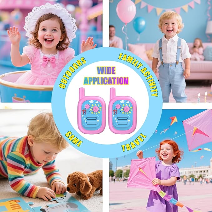 Walkie Talkies for Kids 2 Pack Rechargeable with 3 Miles Long Range, Toddler Walkies Talkies Pink Bule Toys Birthday for 3-8 Years Old Boys Girls for Outdoor Games Camping Hiking