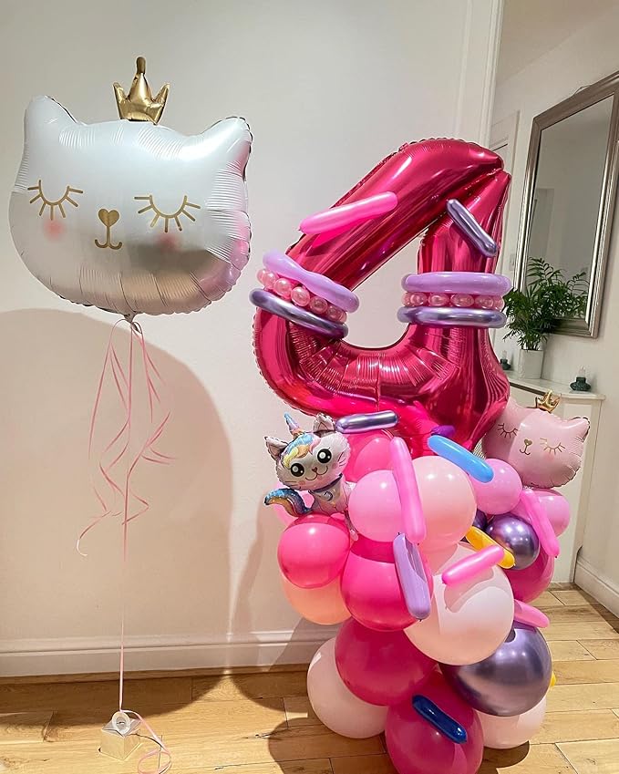 Giant Cat Balloons 28 Inch Adorable Crown Kitty White Cat Balloons for Kitten Pet Cat Theme Birthday Party Decorations