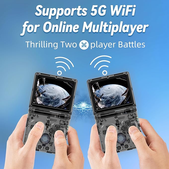 Anbernic RG35XXSP Flip Retro Handheld Game Console ,3.5 Inch IPS Screen Linux System Built-in 64G TF Card 5532 Games Support 5G WiFi Bluetooth TV Output(Transparent Black-new)