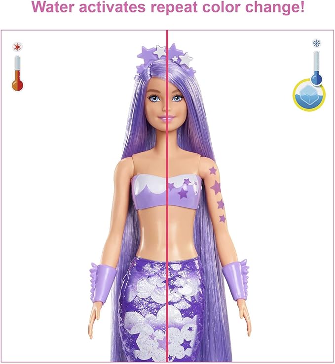 Barbie Color Reveal Doll & Accessories, Rainbow Mermaid Series, 7 Surprises, 1 Mermaid Barbie Doll (Styles May Vary)